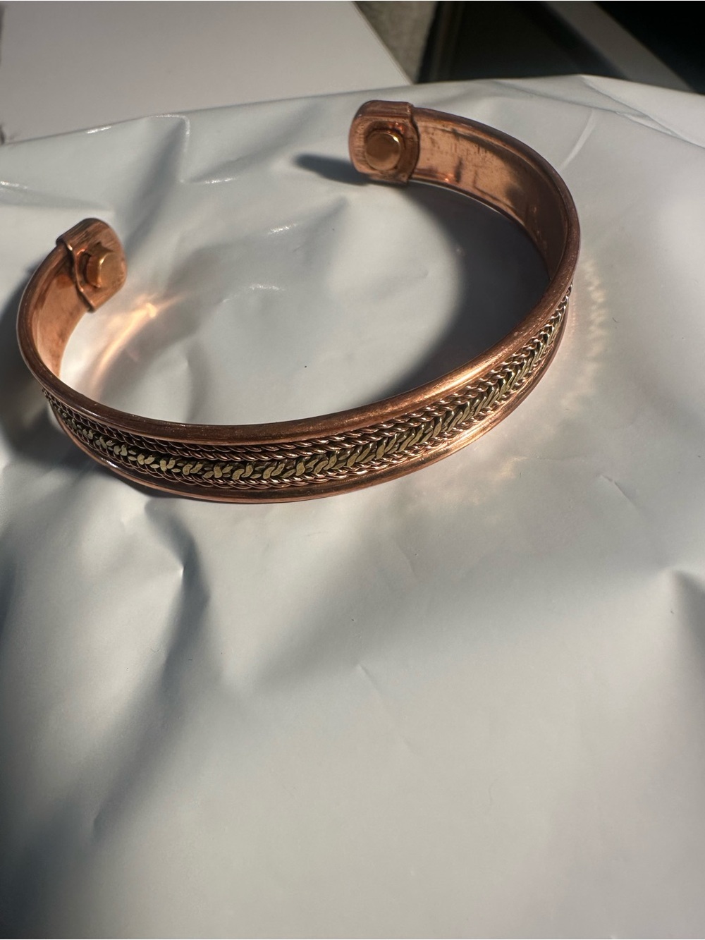 Copper Tone Braided Accent Cuff Bracelet - Women Jewelry